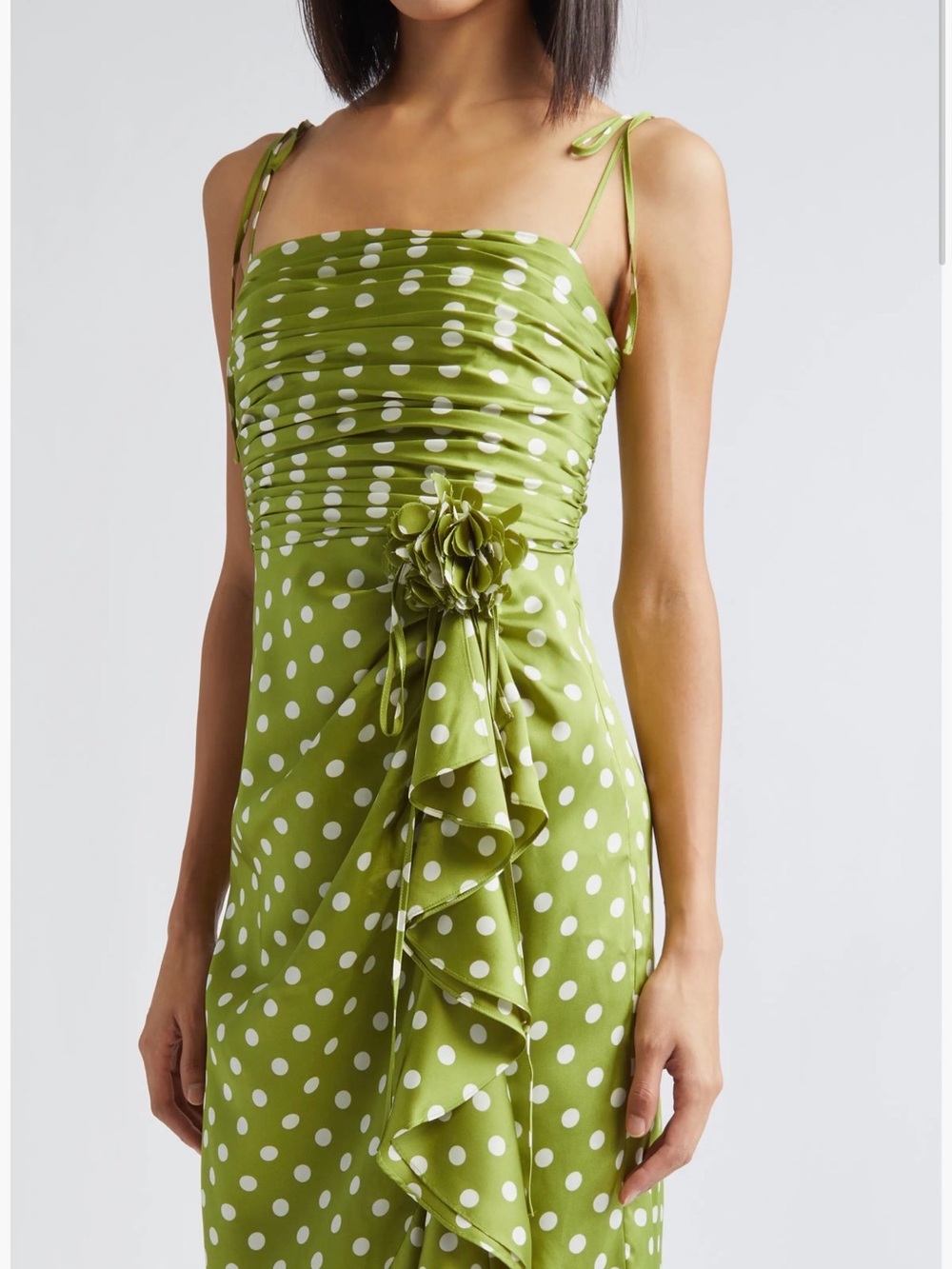 Camille Polka Dot Midi Dress Green Polka Dot Ruffle Midi Dress
